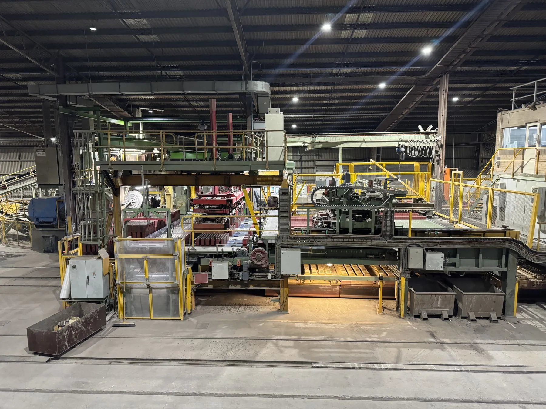 Production line at a brick manufacturing plant