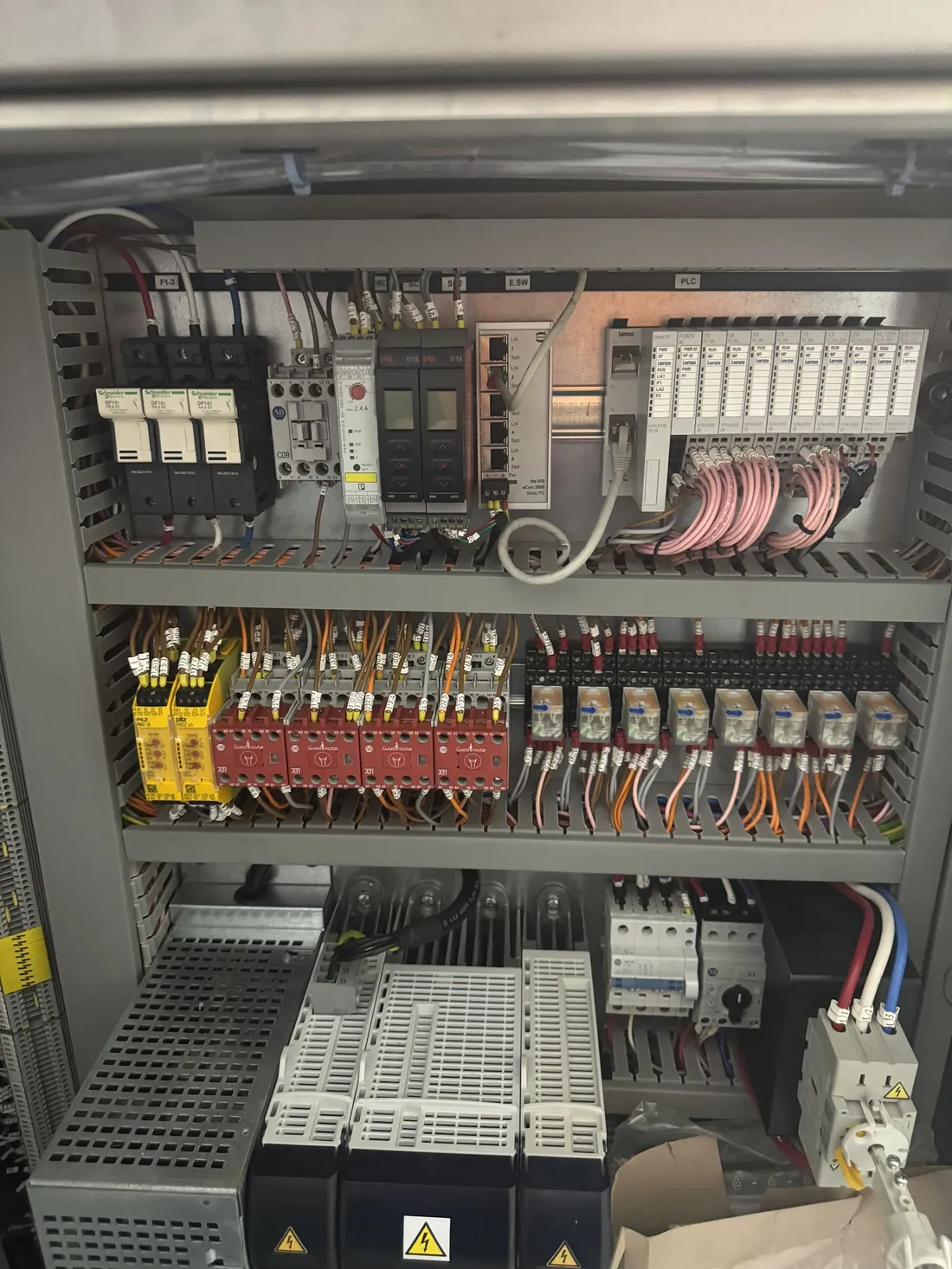 Control panel with safety relays and control circuits