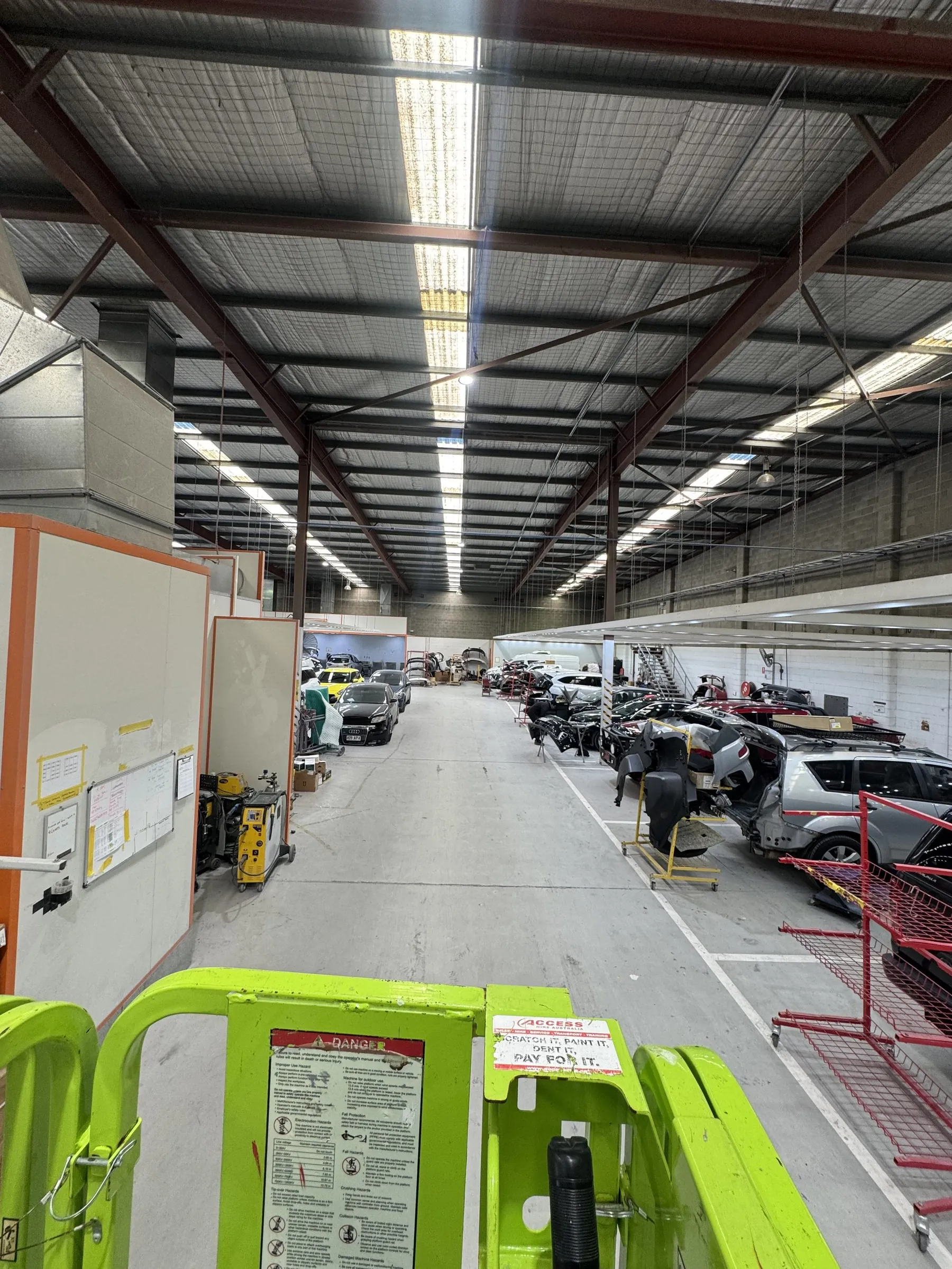 Commercial warehouse interior with lighting and services